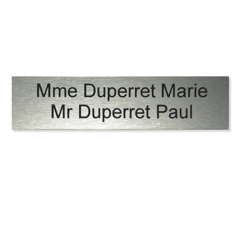 Plaque de boite aux lettres à personnaliser : 100x25mm, gris argent, lettres noires, 2 lignes