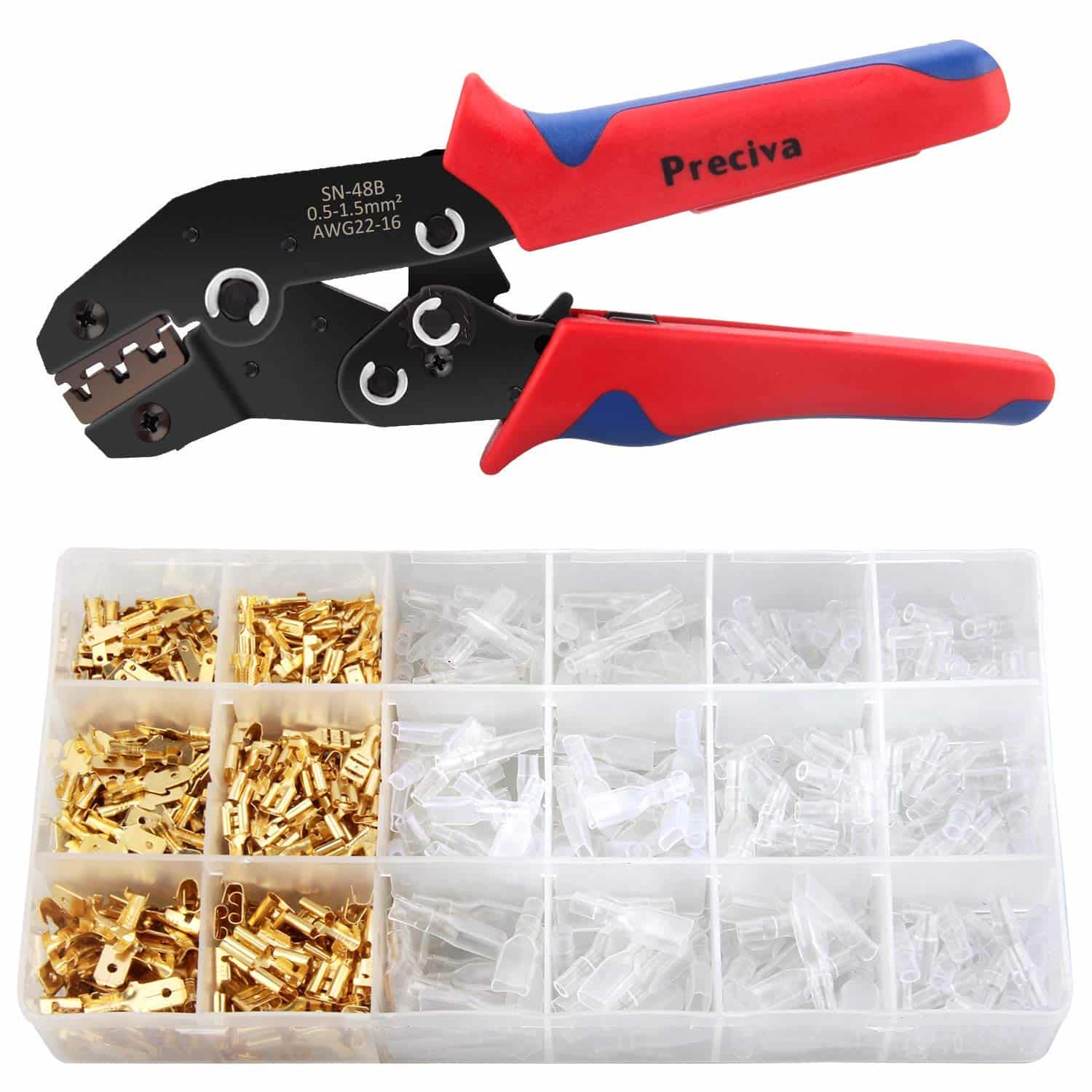 Pince à Sertir avec 600 cosses à sertir. Support 0.5-1.5mm2, pince professionnelle, outil à sertir