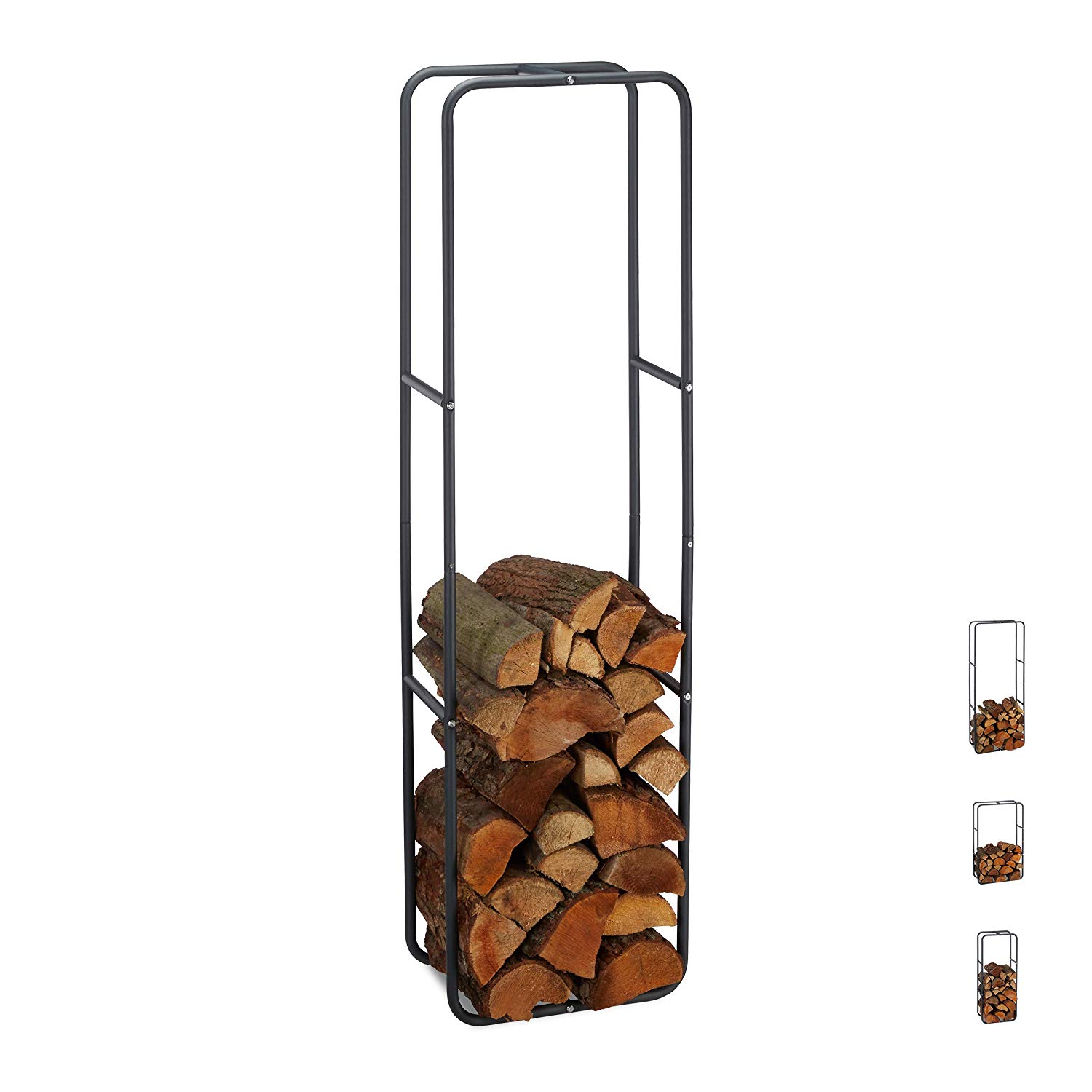 Relaxdays Etagère de Cheminée Bûches Bois Acier Bois Porte-Bûches Range Buche 150 x 40 cm, Anthracite