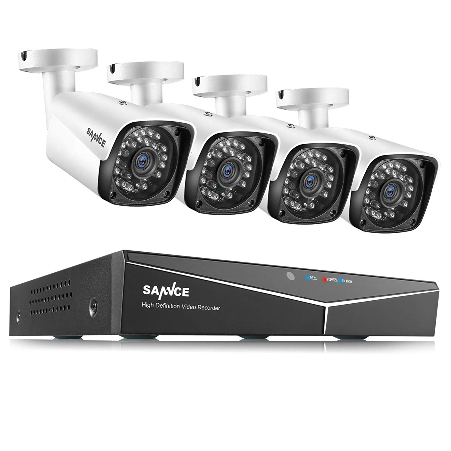 SANNCE Kit de PoE NVR Sécurité système de vidéosurveillance 4CH 1080P Network avec 4 IP Caméra H.264 de Surveillance Enregistreur étanche accès à Distance Via Smartphone/PC,sans HDD