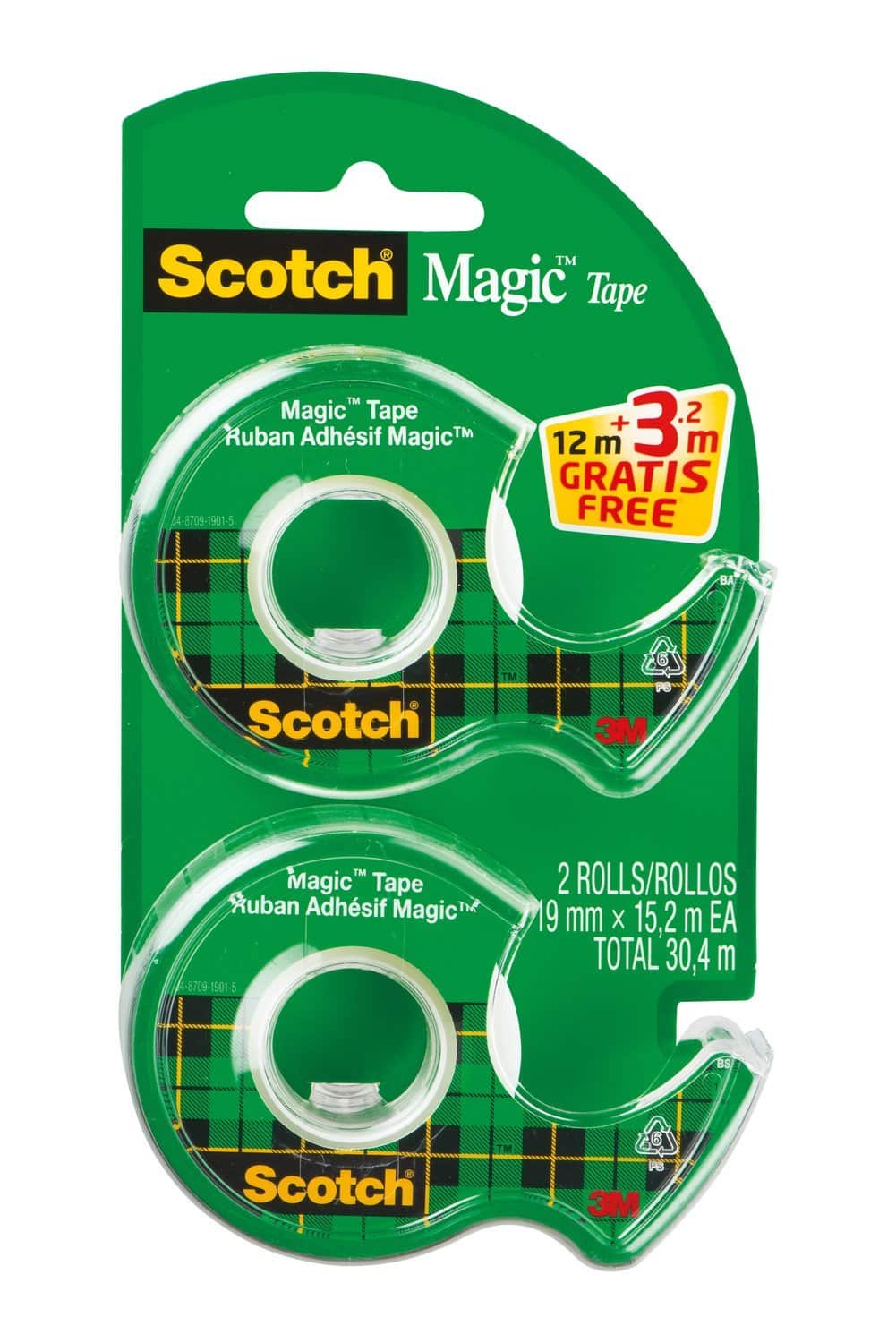 Scotch Twin pack Magic Lot de 2 Rubans adhésifs 19 x 15 m/3,2 m