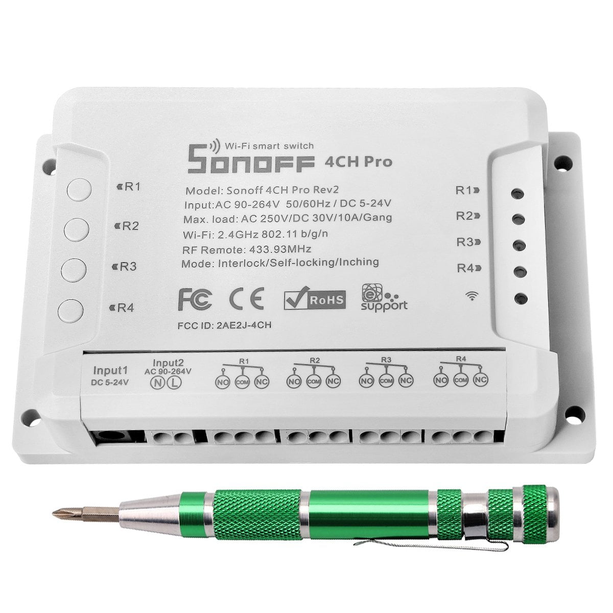 Sonoff 4CH Pro R2 Commutateur Intelligent sans fil WiFi et Tournevis de Set pour la Maison Intelligente Inching/Auto-verrouillage/Interverrouillage