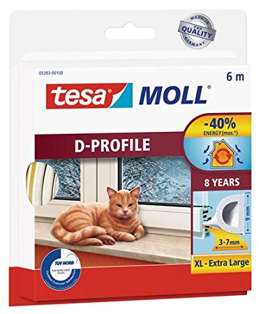 tesa® Calfeutrer joint pour calfeutrer portes et fenêtres, Comble les espaces importants. Joint d’isolation en caoutchouc pour les portes et les fenêtres. Profil auto-adhésif en caoutchouc de haute qualité Durée de vie jusqu’à 8 ans. Résiste aux UV et aux conditions climatiques