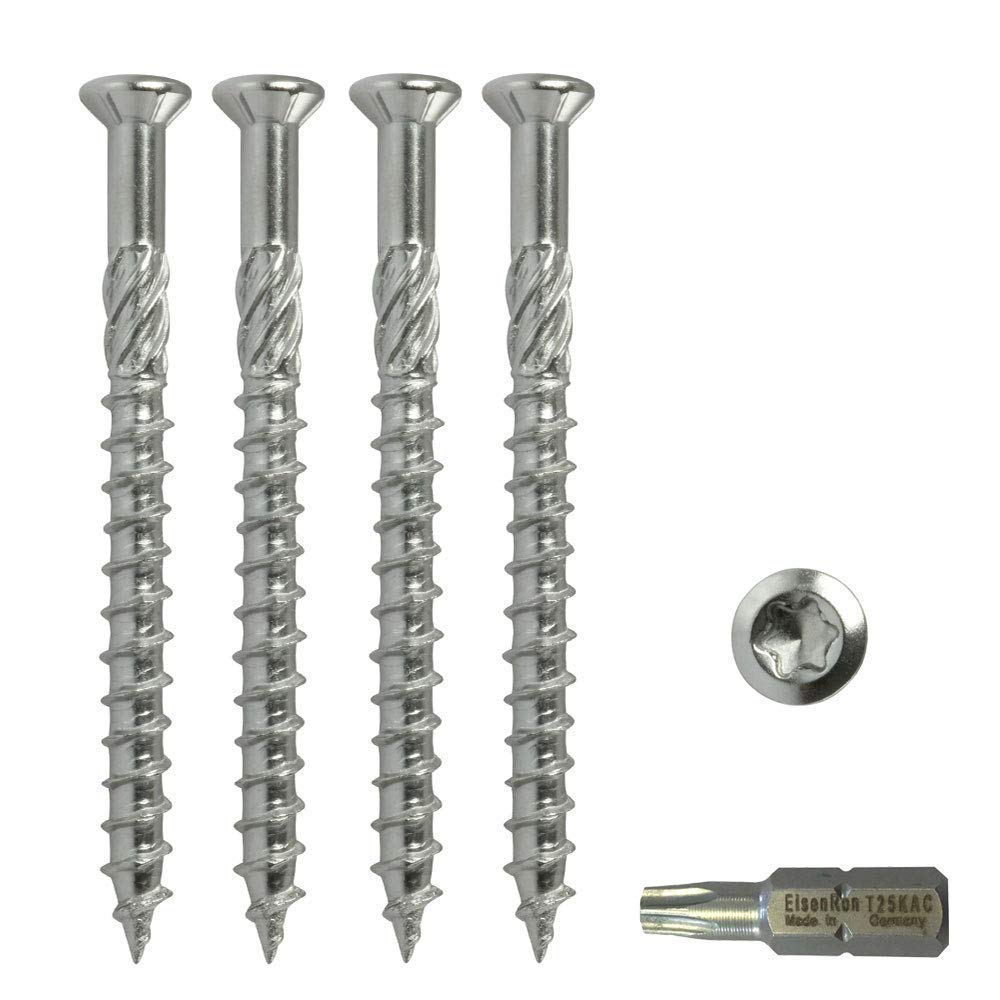 Vis professionnels pour terrasses, embout pour tournevis Bit 5×50 mm inclus. Lot de 500 pièces, en acier inoxydable C1 pour lames en bois