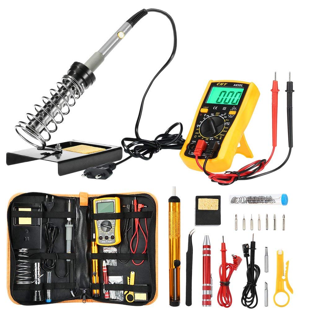 zeepin D60 Kit de Fer à Souder Electronique, Electrique Kit de Soudage avec Sac à Outils, Fer à Souder à Température Réglable de 220V 60W, Pour Débutant Electrique, Bricolage, Maison et Bureau