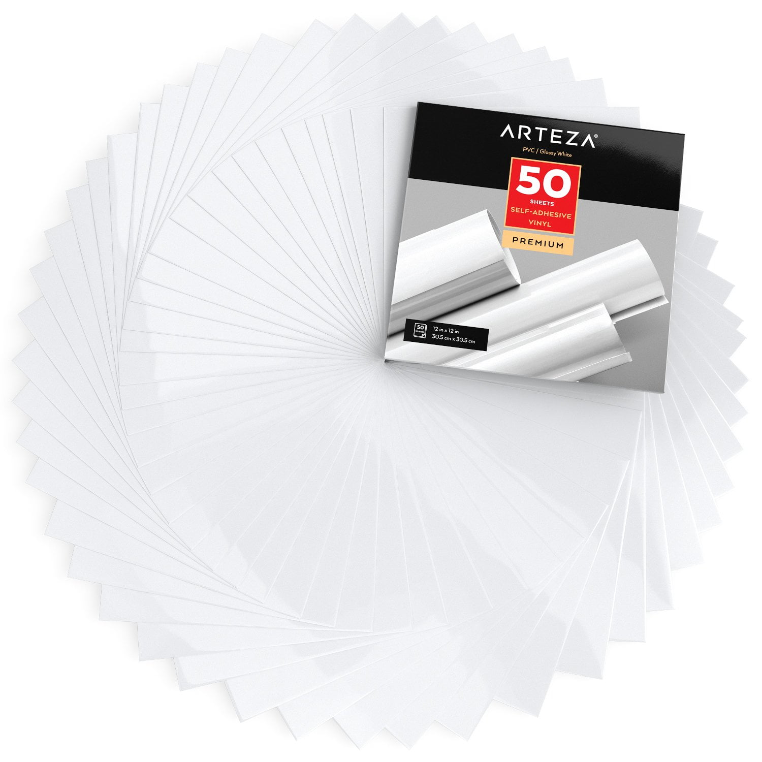 50 feuilles de vinyle ARTEZA auto-adhésives blanc brillant