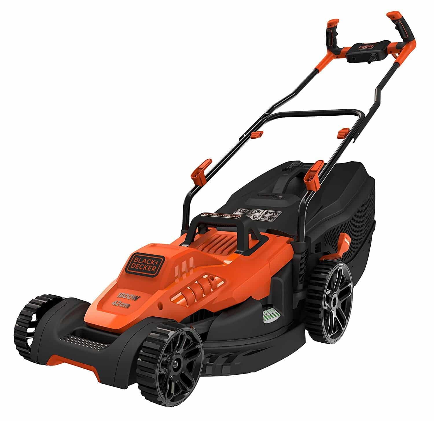 BLACK+DECKER BEMW481BH-QS Tondeuse filaire – 6 hauteurs réglables 20, 30, 40, 50, 60 et 70 mm 1800W, Orange, 42 cm