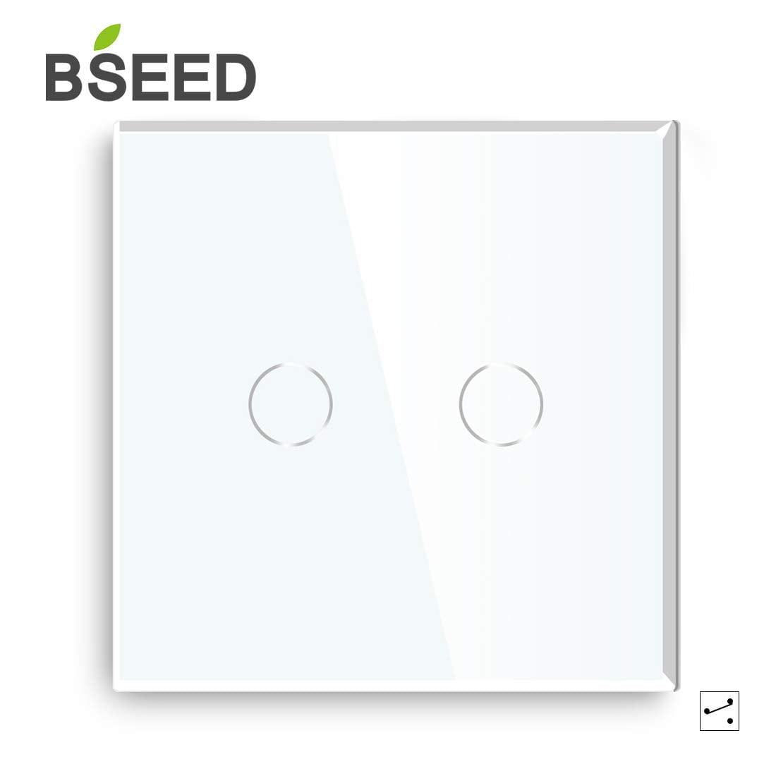 BSEED Interrupteur tactile 2 Gang 2 voie interrupteur va et vient panneau de verre tactile Blanc 240v capteur de lumière