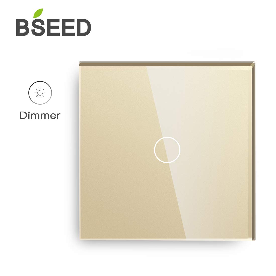 BSEED interrupteur variateur 1 gang 1 voie variateur de lumière led Gradateur Compatible 240V va et vient avec variateur Or Capteur Tactile Panneau Verre Cristal
