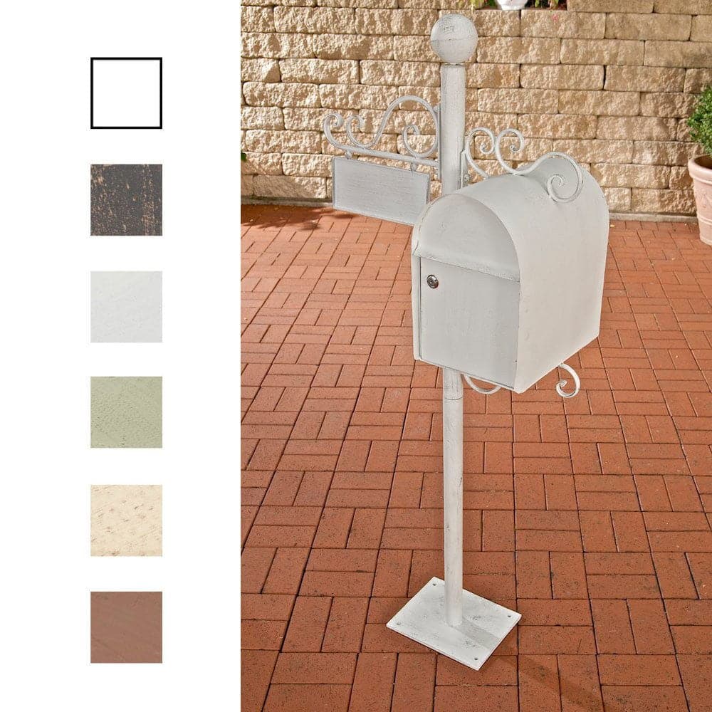 CLP Boîte aux Lettres Charlize, Boîte aux Lettres sur Pied avec Un Design Nostalgique, 150 cm de Hauteur, en Métal avec Porte-nom, Porte-journaux Style Vintage, Couleur au Choix: Blanc Antique