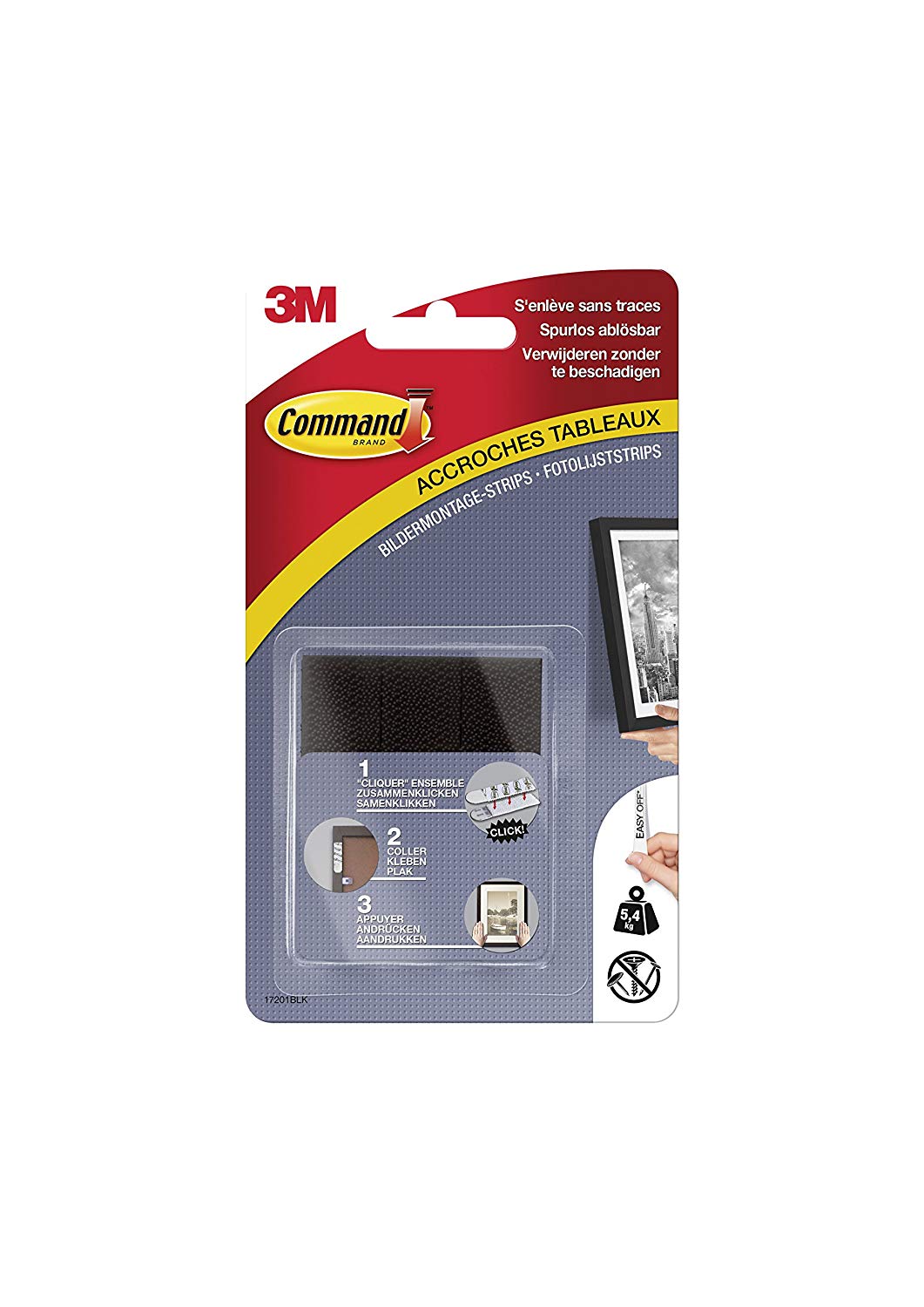 Command Languettes pour Accrochage de Tableaux pour Cadres ou Murs Foncés , 4 x 2 Languettes Moyennes, 5,4 kg