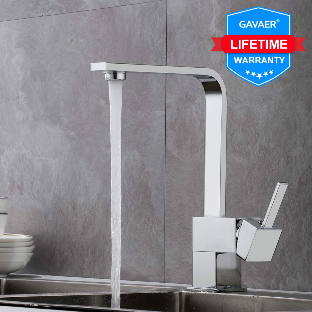 GAVAER Robinet de Cuisine, Design Vertical Pivotant à 360 ° Mitigeur Cuisine, Laiton Massif, Surface chromée, Valve en Céramique, Froid & Chaud Disponible.