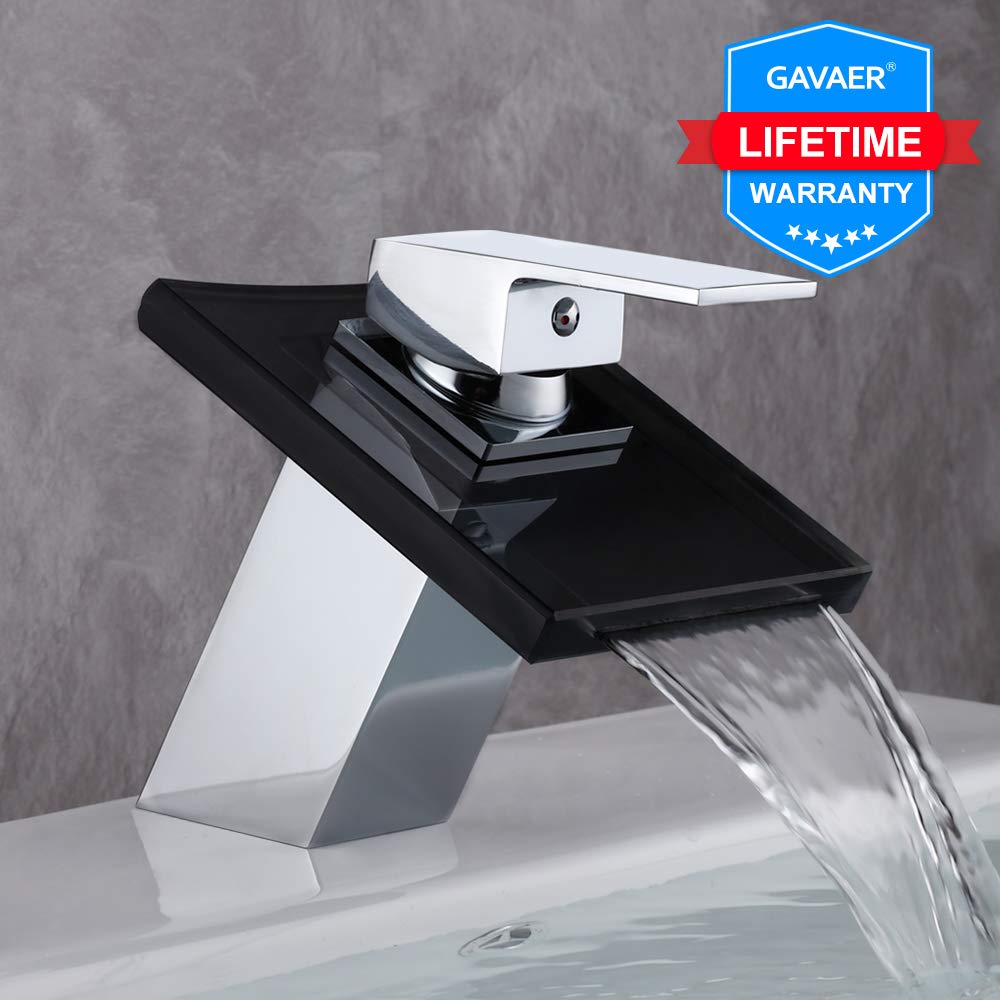 GAVAER Robinet lavabo, Verre Transparent mitigeur Lavabo en Design Elégant, Valve en Céramique, Froid & Chaud Disponible, Laiton Chromé.