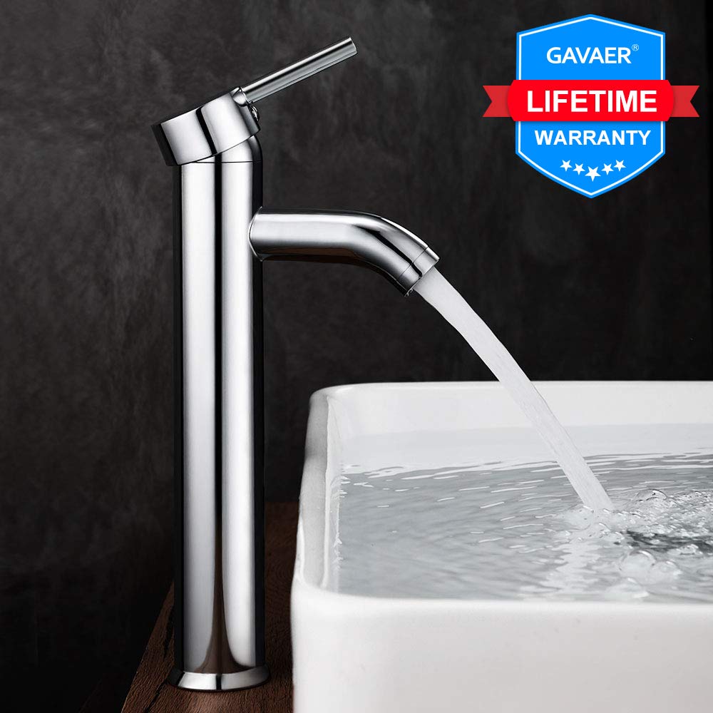 GAVAER Robinet Salle Bain avec Haut Robinet Lavabo pour Lavabo ou Vasque de Salle Bain, Chaude et Froide Réglable de Mitigeur Lavabo, Laiton Chromé(Garantie à vie)