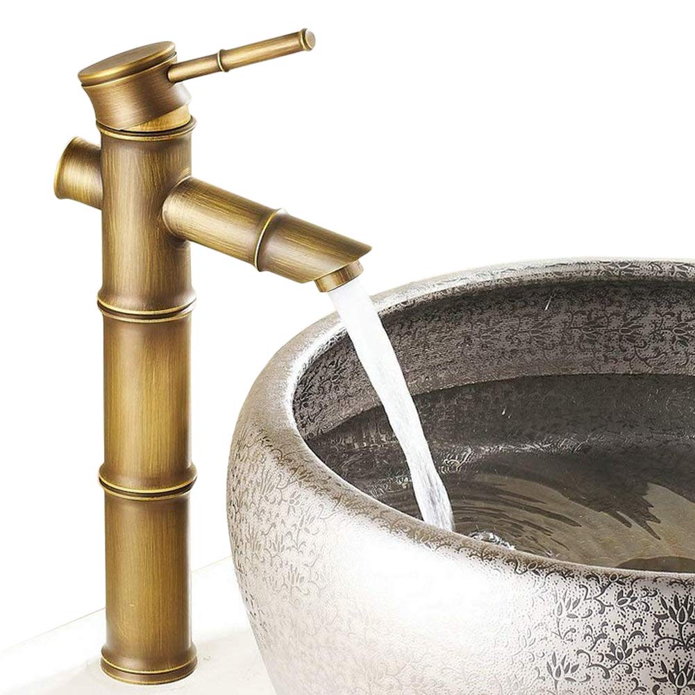 Haut Levier unique Laiton antique Bambou de salle de bain Lavabo Robinet mélangeur de lavabo, 30,5 cm