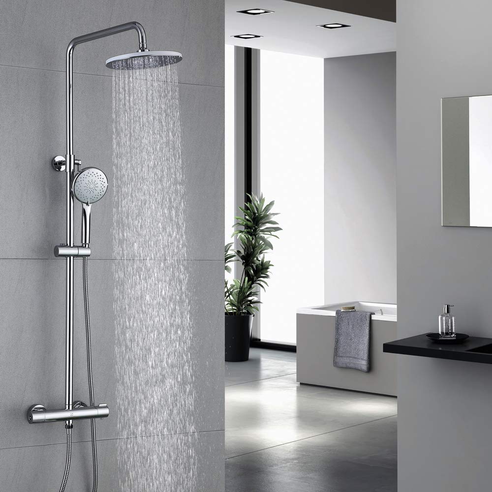 Homelody Colonne de Douche Thermostatique Ensemble de Douche Hauteur Réglable Système de Douche Douchette avec 3 Jets D’eau Set de Douche Ronde en Laiton H59A pour Salle de Bains
