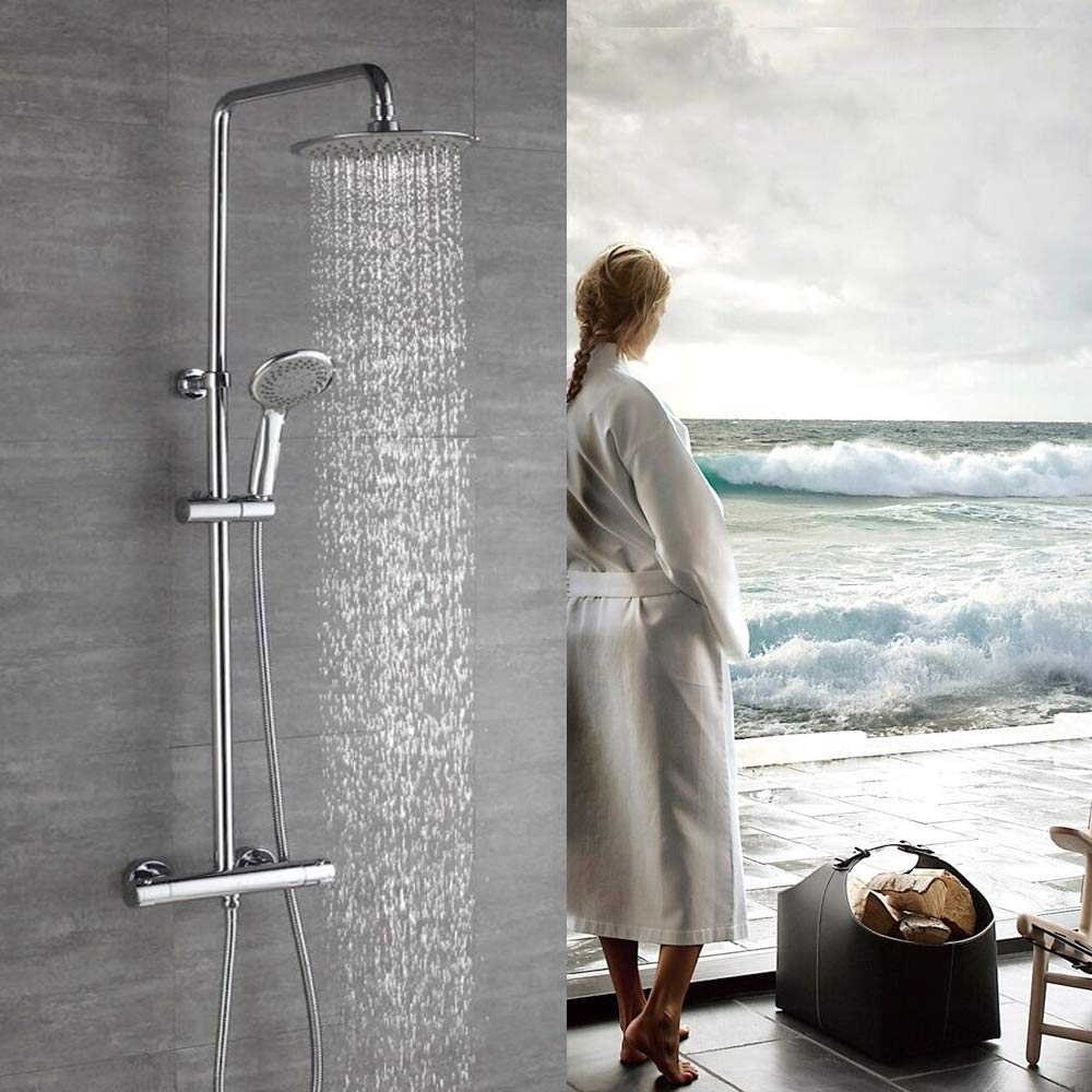 Homelody Colonne de Douche Thermostatique Hauteur Réglable Douchette à Main 3 Jets aux Choix System de Douche avec Mitigeur Rainshower Ensemble de Douche avec Thermostat Pommeau Picots Anti-Calcaire