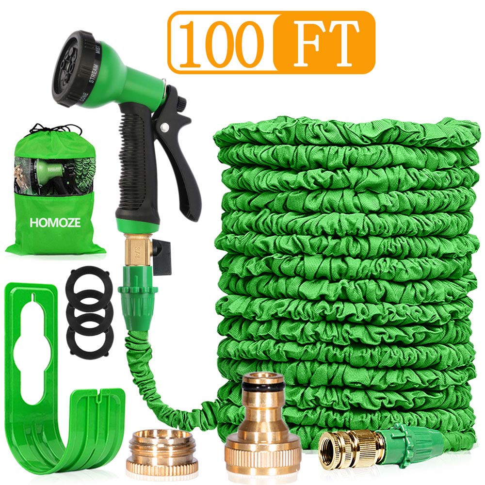 HOMOZE Tuyau d’arrosage 100 Feet 30m Extensible Tuyau d’arrosage Flexible Tuyau d’eau à 8 Fonctions Pistolet Flexible pour Irrigation et Nettoyage du Jardin