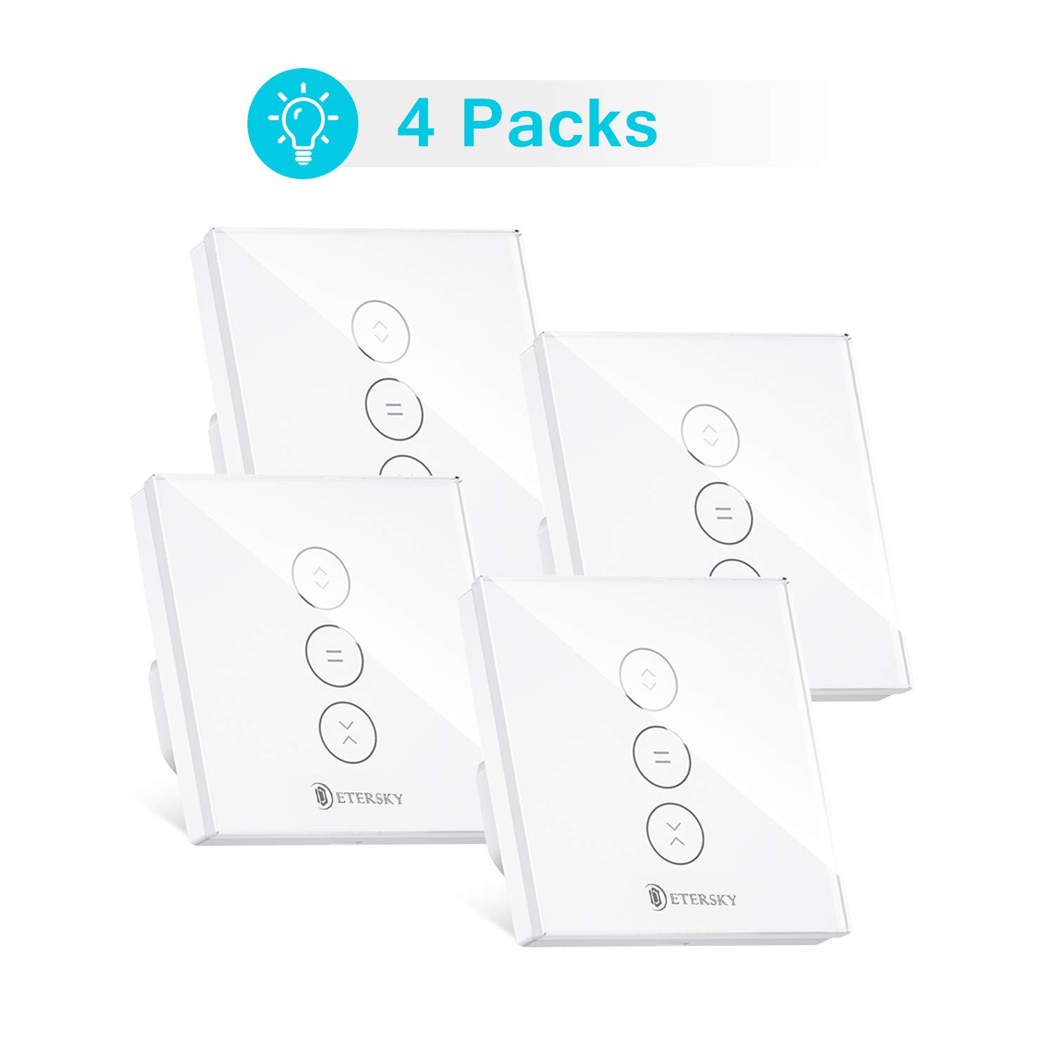 Interrupteur Volet Roulant Connecté, Etersky Commutateur WiFi Volet Roulant Stores Compatible avec Alexa, Google Home et IFTTT, Interrupteur Tactile Peut Éteindre la LED, Timer et Partager (4 Packs)