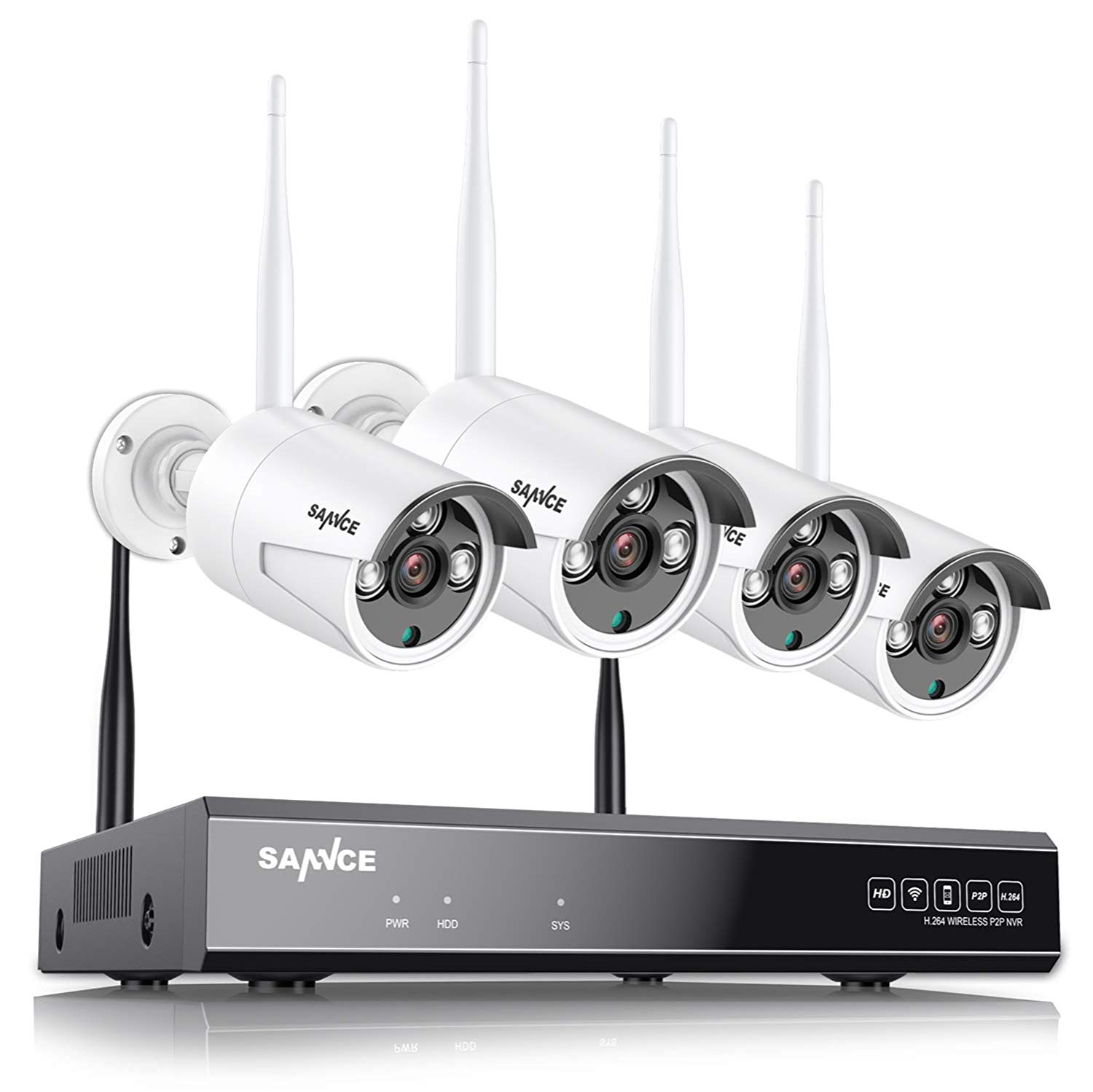 SANNCE 8CH Wireless Système de Sécurité sans Fil 1080P NVR Enregistreur No HDD avec 4 960P IP Caméra de Surveillance WiFi Extérieur Smartphone Accès à Distance