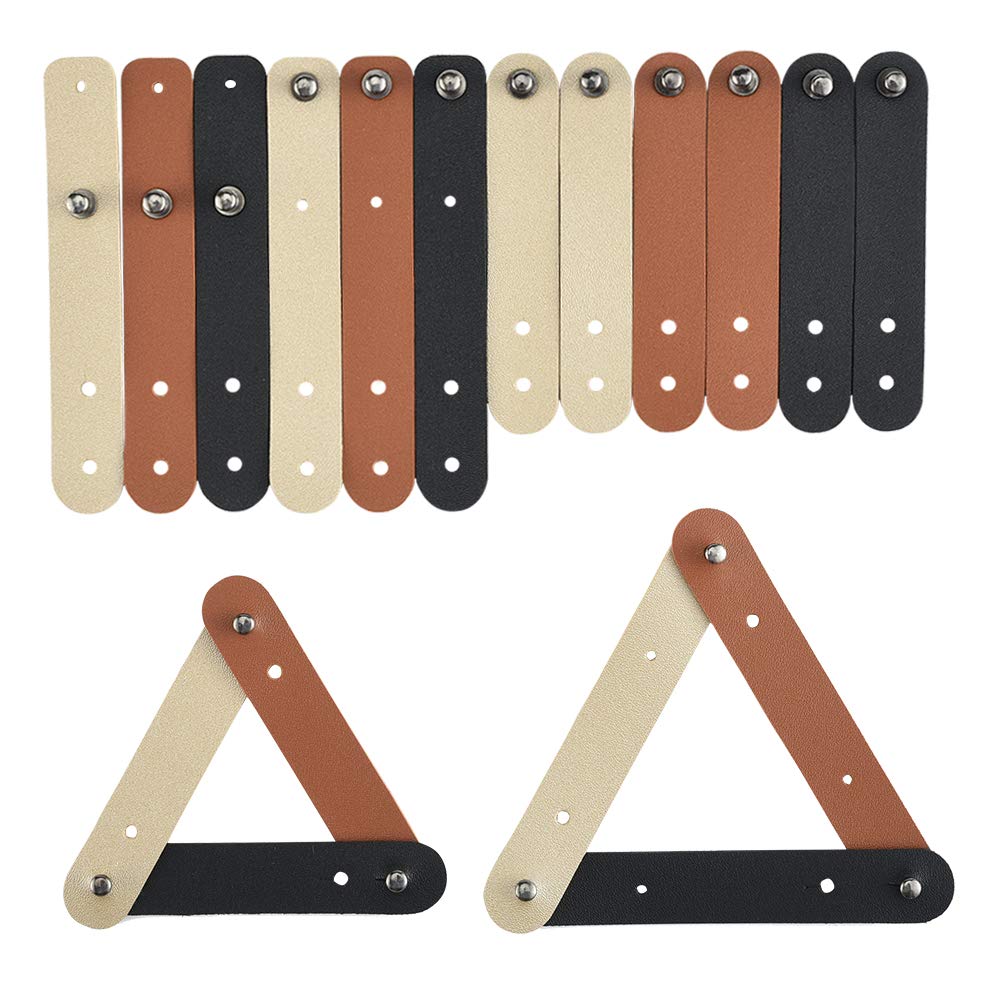 Wilxaw Attache Câbl, Lot de 18 Organiseurs de Cordon 2 Tailles Différentes Ajustables Gestion de l’enroulement du Fil, Bobinier en Cuir pour Porte-clés Écouteurs Câble USB (Noir + Brun + Or)