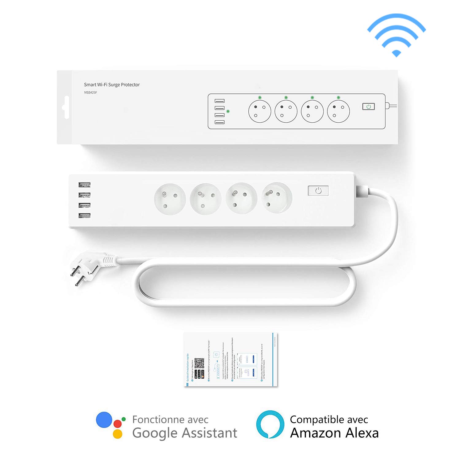 Phifree Multiprise Intelligente Connectée Wifi avec 4 Prises USB Télécommande sur Téléphone Contrôle Vocal Compatible avec Amazon Alexa Google Assistant IFTTT Applicable à La France