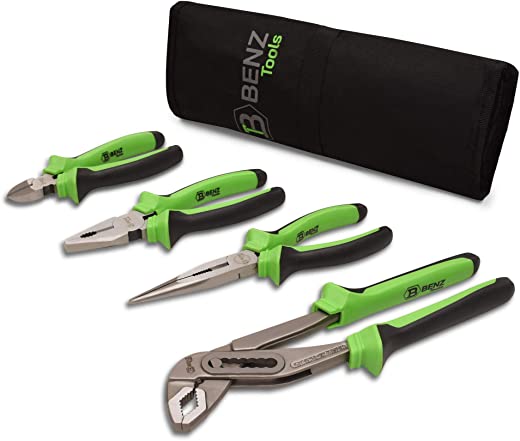 BENZ Tools® Jeu de 4 pinces - Pince Multiprise, Pince Universelle, Pince Coupante, Pince Bec Long