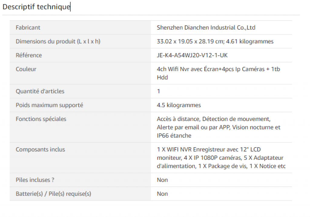 Fiche Technique B07KWRXNWY