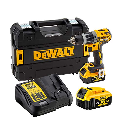 DEWALT - Perceuse Visseuse à Percussion Compact Brushless XR 18V Li-Ion 5Ah - DCD796P2-QW - Perceuse sans Fil avec Coffret TSTAK, 2 Batteries / Chargeur - 2 Vitesses (0-550/2000 tr/min) - 420W