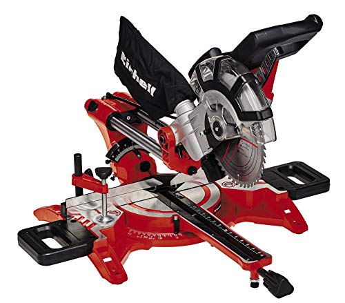 Einhell Scie à onglet radiale TC-SM 2131/1 Dual (max. 1 800 W, 4 900 tour/min, système de glissière intégré, butée de pièce, dispositif de serrage, avec lame aux carbures de tungstène et laser)