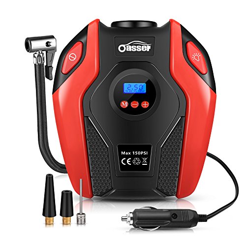 oasser Compresseur d'Air Portatif 12V Gonfleur Electrique Compresseur Air Numérique avec Lampe LED 150PSI