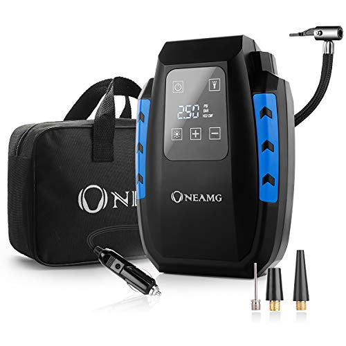 OneAmg Compresseur d’Air Portatif 12V, Compresseur Voiture d'air Digital Portable 12V 120W Auto Gonfleur Pneus, Electrique Compresseur Air Numérique avec Lampe LED, 3M Câble pour Voiture Vélo