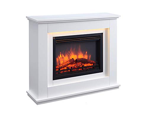 RICHEN Cheminée Électrique avec Chauffage Baldur - Cheminée Autoportante - Éclairage LED, Flamme 3D et Télécommande - Cadre Blanc