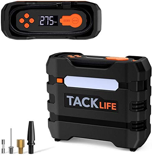 TACKLIFE ACP1B Compresseur Voiture, 12V Compresseur d’air Portatif, Gonfleur Électrique avec LCD Écran, LED Lampe pour Voiture, Vélo, Balle, Gonflable