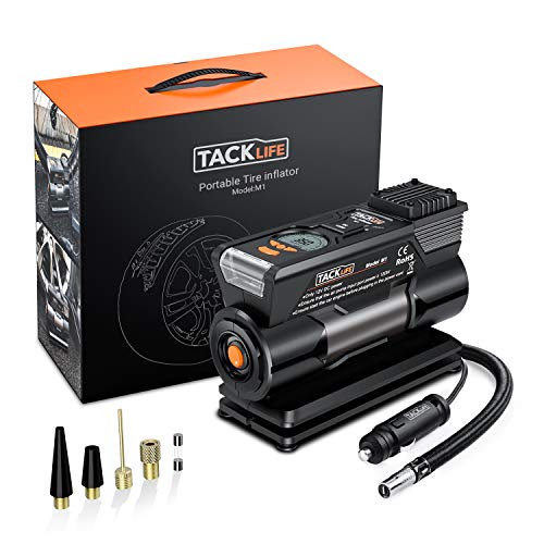 TACKLIFE Compresseur Voiture, 40L/Min Gonfleur Electrique, 12V 150PSI Mini Compresseur Portable avec Grand LCD Écran, LED Lampe - Bruit Faible