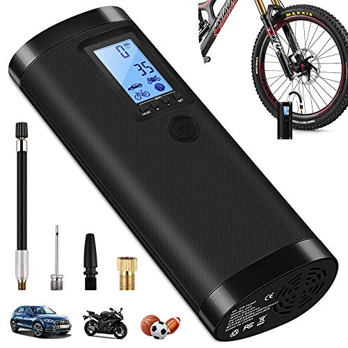 VEEAPE Pompe à Air électrique pour Voiture et Vélo, Mini Compresseur Pneumatique Rechargeable 120PSI Pompe à pneu Compresseur électrique Pompe à air avec Grand Ecran LCD Lampe LED pour Moto,Football