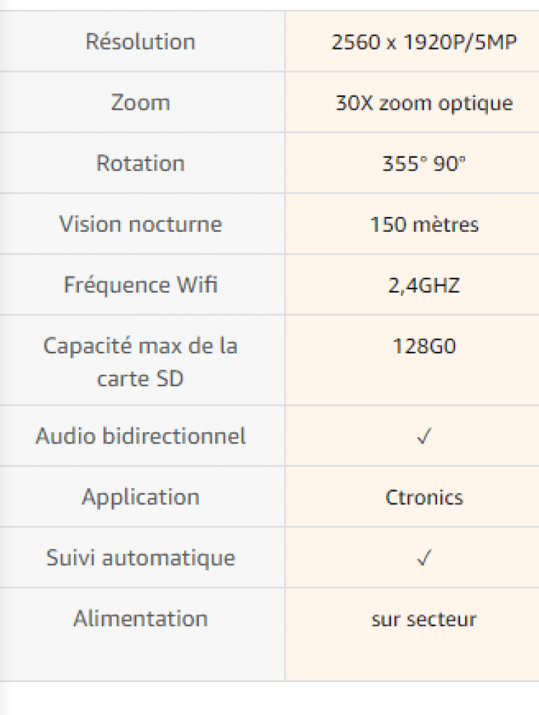 30X Zoom Optique 5MP Caméra Surveillance WiFi Extérieure Ctronics Caméra IP  HD Détection Humaine Suivi de Personne Vision Nocturne 150M