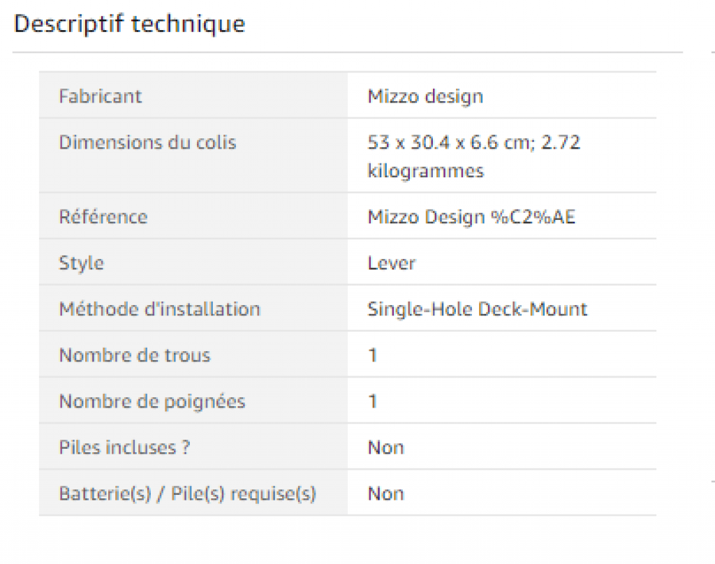 Fiche technique mitigeur avori cuisine