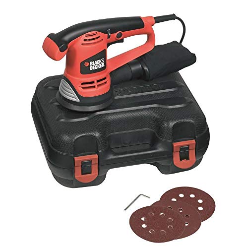 BLACK+DECKER KA191EK-QS Ponceuse Excentrique Filaire - Poignée Ergonomique - Variateur de Vitesse - 3 Abrasifs - Livrée en Coffret, 480W