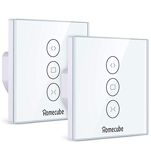 Homecube Interrupteur Volet Roulant Connecté, Commutateur Rideau WiFi Compatible avec Alexa et Google Home, Interrupteur Mural Tactile Minuterie Intelligent, Commande Vocale, Contrôle à Distance-2Pack