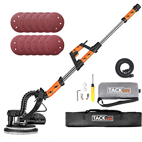 Ponceuse Girafe, Ponceuse de Plafond Autonettoyante 800W TACKLIFE avec Ø 225mm Disque de Ponçage Hook and Loop 12pcs, Lampe à LED, Tuyau de 1,5M pour Extraction de la Poussière, Tête Pivotante
