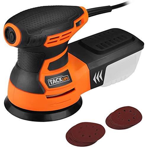 TACKLIFE Ponceuse Excentrique, Ponceuse Rotative, 350W 0-13000OPM, 6 Vitesses Variables, Équipé d’Une Boîte à Poussière, Fourni avec 12pcs 125mm Disque de Ponçage (Grain Abrasif de 80, 180) | PRS01A