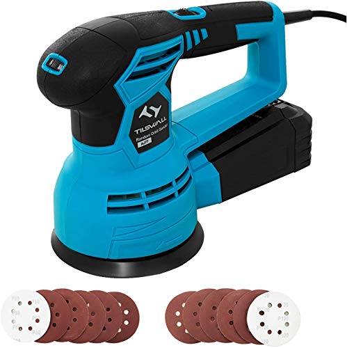 Tilswall Ponceuse Excentrique Filaire 450W Ponceuse Rotative Électrique 6000-12000RPM avec 6 Vitesses Variables,12PCS Feuilles Abrasives,Poignée en Forme D,Ponceuse Orbitale pour Ponçage,Polissage