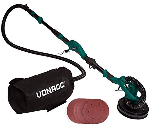 VONROC Ponceuse girage 1050W - Idéale pour les murs et plafonds - Patin de ponçage 225m - Sac à poussière inclu