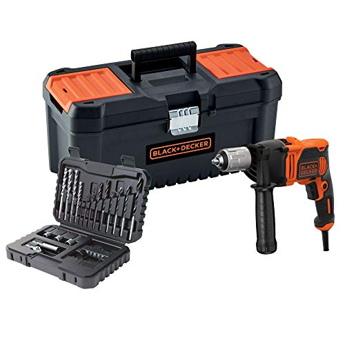 BLACK+DECKER BEH850KA32-QS Perceuse à percussion filaire - 54 400 cps/min - 32 accessoires - Guide de profondeur - Poignée latérale - Livrée en boite à outils 850W