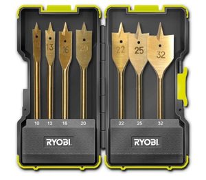 Coffret antichocs RYOBI 7 mèches plates pour perçage bois RAK07SB