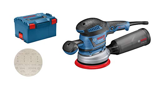 Bosch Professional ponceuse excentrique GEX 40-150 (avec poignée supplémentaire, boîtier récupérateur de poussière, ⌀ de plateau 150 mm, disque réticulé M480, adaptateur d’aspiration, dans L-BOXX 238)