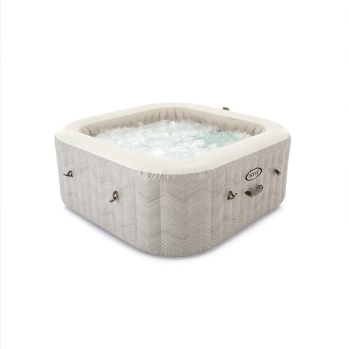 Intex Spa Gonflable carré Chevron Deluxe 4 Personnes, 175 x 175 x 71 cm, Chauffage 2 200 W, Bulles d'air Chaud, chlorateur salin, épurateur avec Filtre S2 (1 741 l/h), Accessoires Inclus (55092)