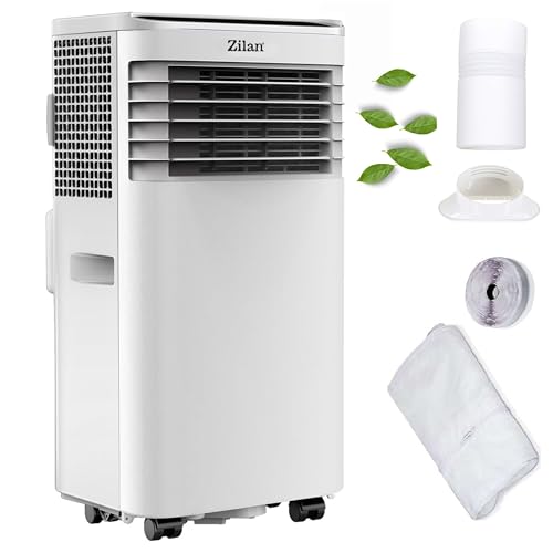 Climatiseur mobile 9 000 BTU avec tuyau d'évacuation et joint de fenêtre - Climatiseur mobile 24 h - Ventilateur de refroidissement 300 m³/h - Déshumidificateur 1,2 l/h - Climatiseur mobile silencieux