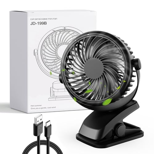Gaeymy Mini Ventilateur Pince Silencieux, USB C Ventilateur Portable, Petit Ventilateur Bureau 3 Vitesses, Rechargeable Batterie Ventilateur de Table pour Chambre Poussette Camping Voiture Voyage